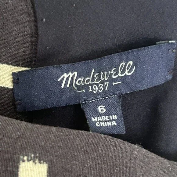 Madewell Size 6 Navy Blue White Ikat Dash Short Sleeve Rear Zip Shift Mini Dress - Picture 4 of 4